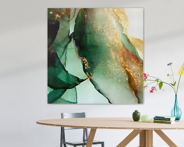 Botanical Brilliance | Abstract watercolour in emerald / emerald green and sparkling gold