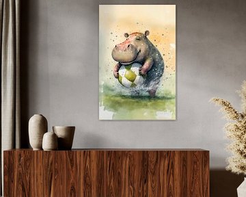 Nijlpaard dat voetbal speelt van Peter Roder
