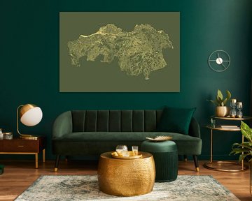 Waterkaart van Noord Brabant in Groen en Goud van Maps Are Art