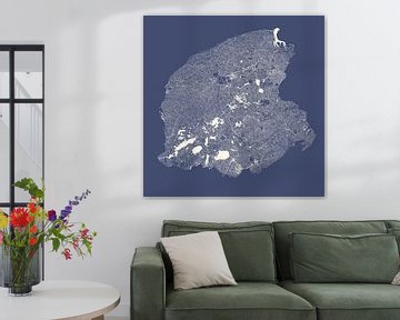 Waterkaart van Friesland in Royaalblauw van Maps Are Art