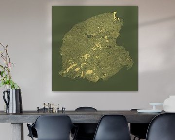 Waterkaart van Friesland in Groen en Goud van Maps Are Art