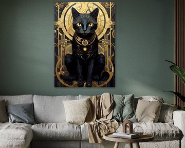 Art Deco goud met zwarte kat van Jan Bechtum