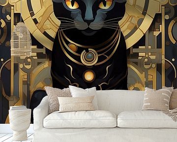 Art Deco gold with black cat by Jan Bechtum