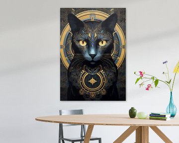Art Deco Gold mit schwarzer Katze von Jan Bechtum