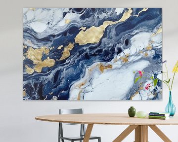 Marmer abstractie in blauw, wit en goud van Digitale Schilderijen