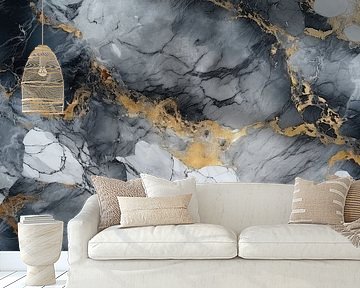 Marmorabstraktion in Grau, Weiß und Gold von Digitale Schilderijen