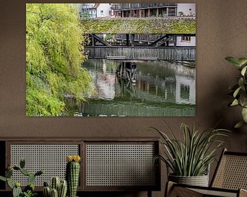 Oude houten brug over de Pegnitz in Neurenberg van Thomas Riess