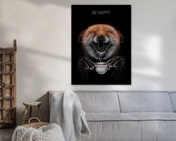 Happy Fox With Coffee by P U F F Y