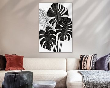 Monstera bladeren, zwart-wit illustratie van Color Square