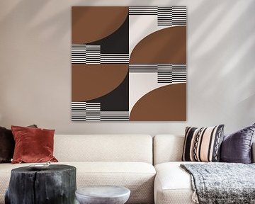 Retro Cirkels, Strepen in Bruin, Wit, Zwart. Moderne abstracte geometrische kunst nr. 7 van Dina Dankers