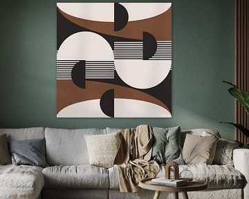 Abstract Retro Geometry in Brown, White, Black. Modern abstract geometric art no. 1 by Dina Dankers
