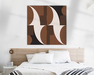 Abstract Retro Geometry in Brown, White, Black. Modern abstract geometric art no. 3 by Dina Dankers