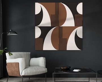 Abstract Retro Geometry in Brown, White, Black. Modern abstract geometric art no. 4 by Dina Dankers