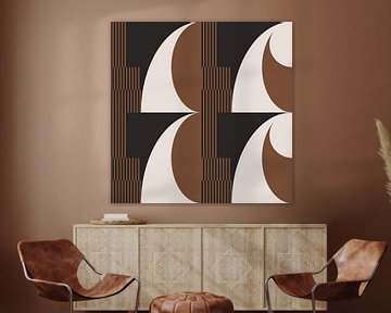 Abstract Retro Geometry in Brown, White, Black. Modern abstract geometric art no. 6 by Dina Dankers