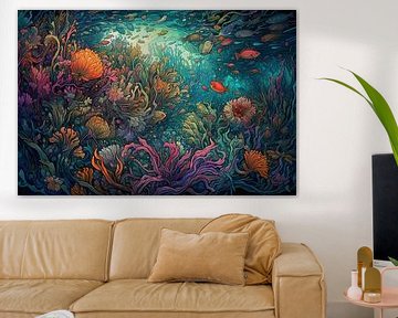 Kijkje in de Zee | Onder water schilderij | Koraalrif van ARTEO Schilderijen