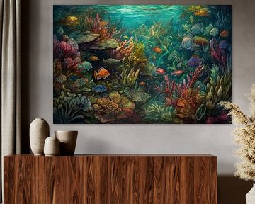 Peinture de la mer avec des poissons sur Tableaux ARTEO