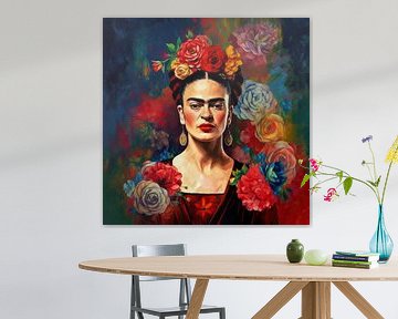 Schilderij Frida - Frida met bloemen