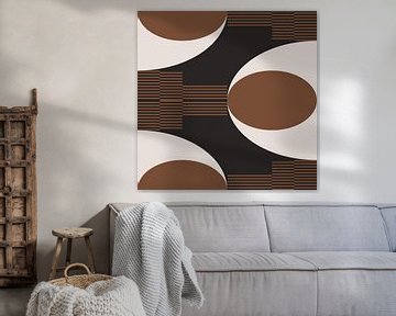 Retro Geometric Abstraction. Modern art in brown, white, black no. 5 by Dina Dankers