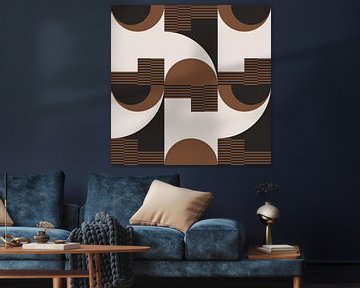 Retro Geometric Abstraction. Modern art in brown, white, black no. 6 by Dina Dankers