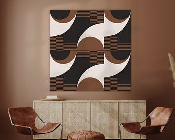 Abstraction géométrique rétro. Art moderne en marron, blanc, noir no. 7 sur Dina Dankers