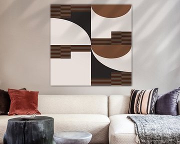 Retro Geometric Abstraction. Modern art in brown, white, black no. 8 by Dina Dankers