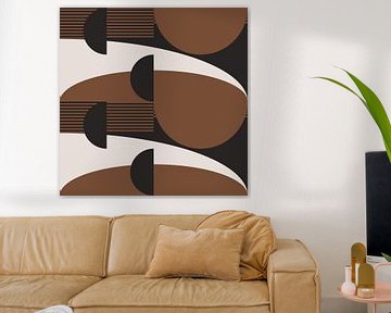 Retro Geometric Abstraction. Modern art in brown, white, black no. 9 by Dina Dankers