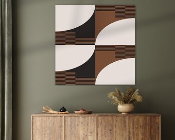 Retro Geometric Abstraction. Modern art in brown, white, black no. 10 by Dina Dankers