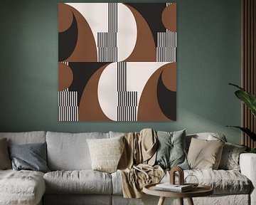 Retro waves. Modern abstract geometric art in brown, white, black no. 1 by Dina Dankers