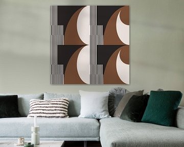 Vagues rétro. Art géométrique abstrait moderne en marron, blanc, noir no. 2 sur Dina Dankers