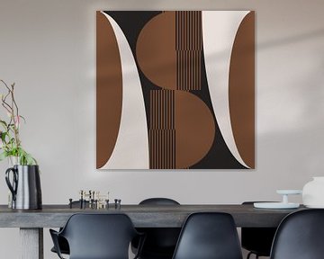 Retro waves. Modern abstract geometric art in brown, white, black no. 3 by Dina Dankers