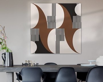 Retro waves. Modern abstract geometric art in brown, white, black no. 4 by Dina Dankers