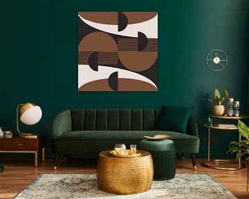 Retro waves. Modern abstract geometric art in brown, white, black no. 5 by Dina Dankers
