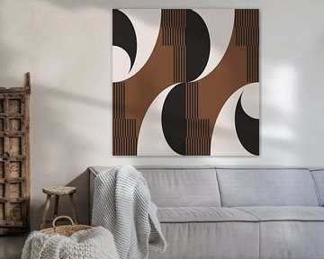 Retro waves. Modern abstract geometric art in brown, white, black no. 6 by Dina Dankers