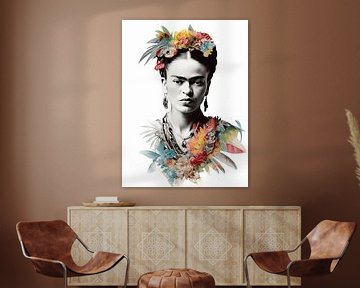 Frida - Schwarz und weiß mit farbigen Details von Wunderbare Kunst