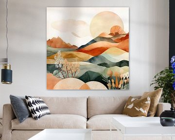 Schilderij Landschap in warme kleuren