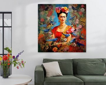 Frida - farbenfrohes Porträt Frida von Wunderbare Kunst