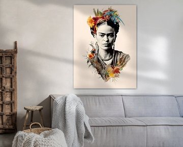 Frida - Portrait Frida in Black and White and Colour by De Mooiste Kunst