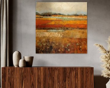 Abstract Landscape Painting - Warm Orange and Brown Shades Artwork by Wonderful Art