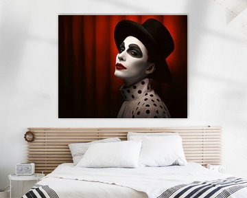 Portrait de Pierrot en noir, blanc et rouge sur Vlindertuin Art