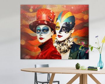 Life is a Feast, colourful masquerade portrait by Vlindertuin Art