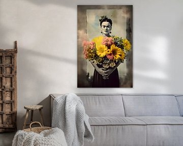 Friday Kahlo met bloemen van Artsy
