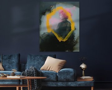 Portrait abstrait "Une touche de néon" sur Carla Van Iersel