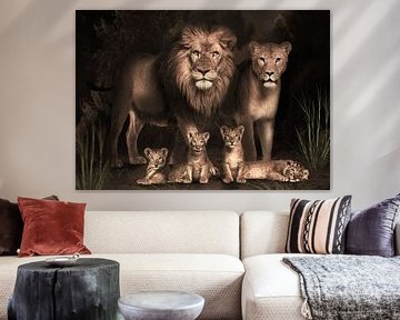 Famille de lions avec 4 petits