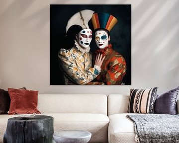 Portrait de carnaval de deux personnes sur Vlindertuin Art