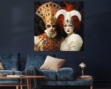 Portret van gemaskerd carnaval stel van Vlindertuin Art