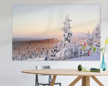 Fins lapland in wintersfeer met uitzicht over het dal. van Birgitte Bergman
