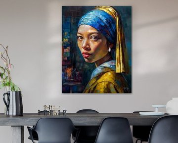 Modern Girl with a Pearl Earring X Vermeer palette knife by René van den Berg