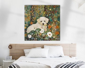 Bloemenveld met puppy van Artsy