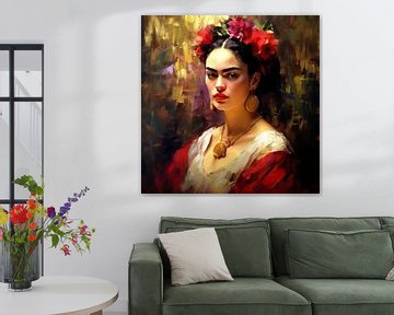 Frida - florales Porträt mit breiten Streifen von Roger VDB