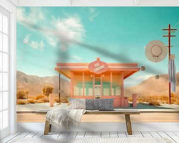 Verlaten Ijssalon in California - Betoverende foto in de stijl van Wes Anderson